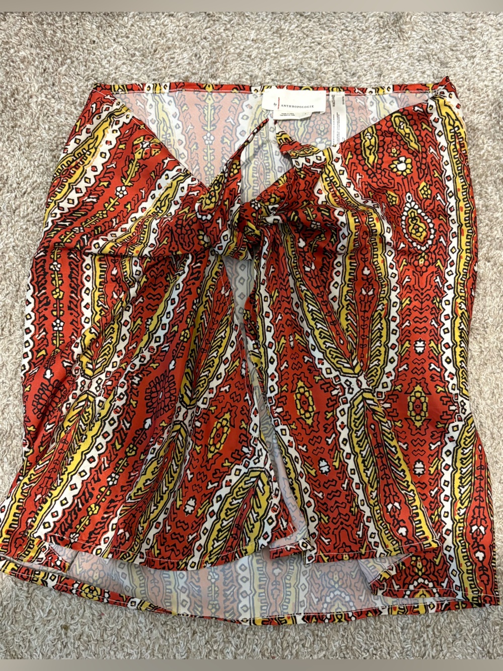 Anthropologie Red Paisley Tie-Front Swim Coverup Skirt